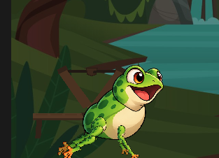 Sapo do AngryFrog em uma plataforma no cenário de pântano